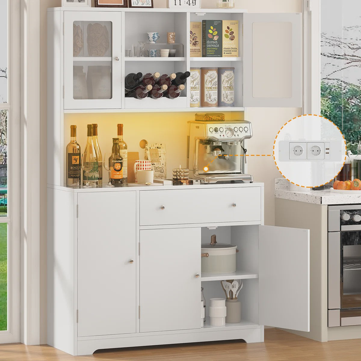 Witte Keukenkast Buffetkast met Werkblad en 2 Lades - Stijlvolle Opbergoplossing voor Keuken & Woonkamer