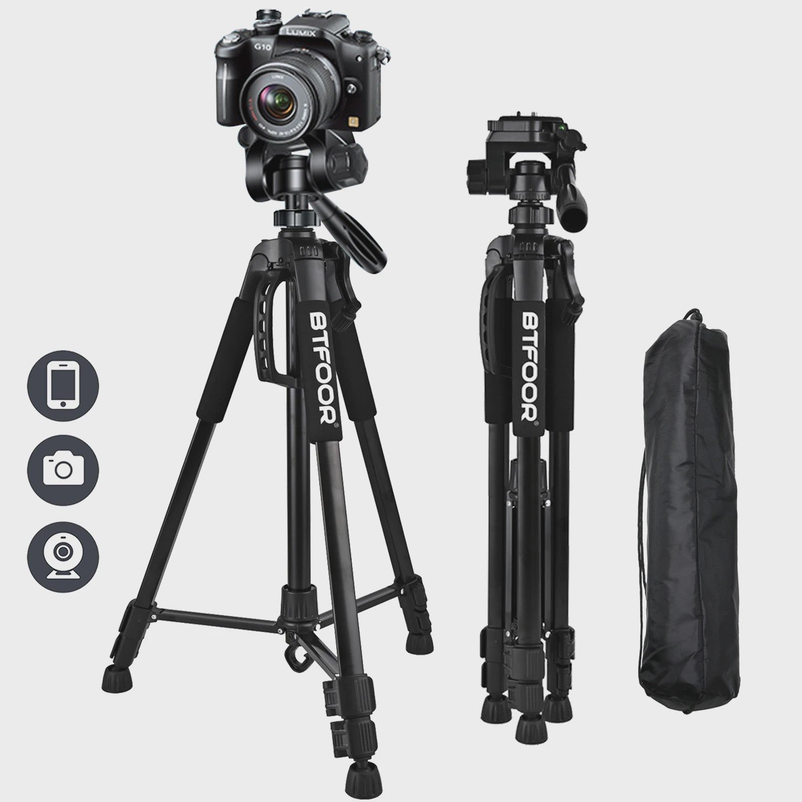 Professionele Aluminium Camera Statief 140cm - Verstelbaar & Draagbaar voor DSLR, Spiegelreflex en Smartphone
