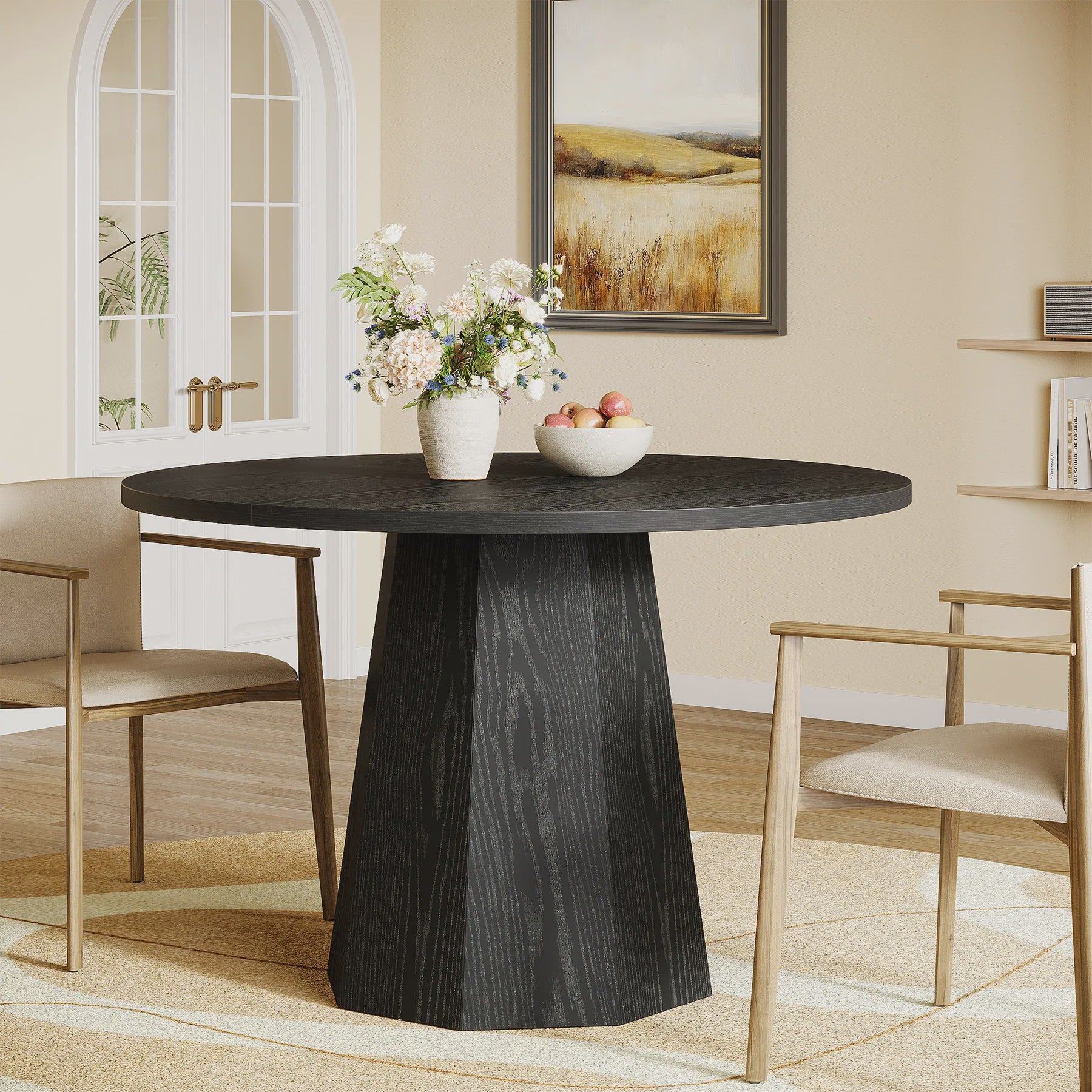 Moderne Zwarte Ronde Eettafel 118 cm met Stabiele Poot - Stijlvol en Compact