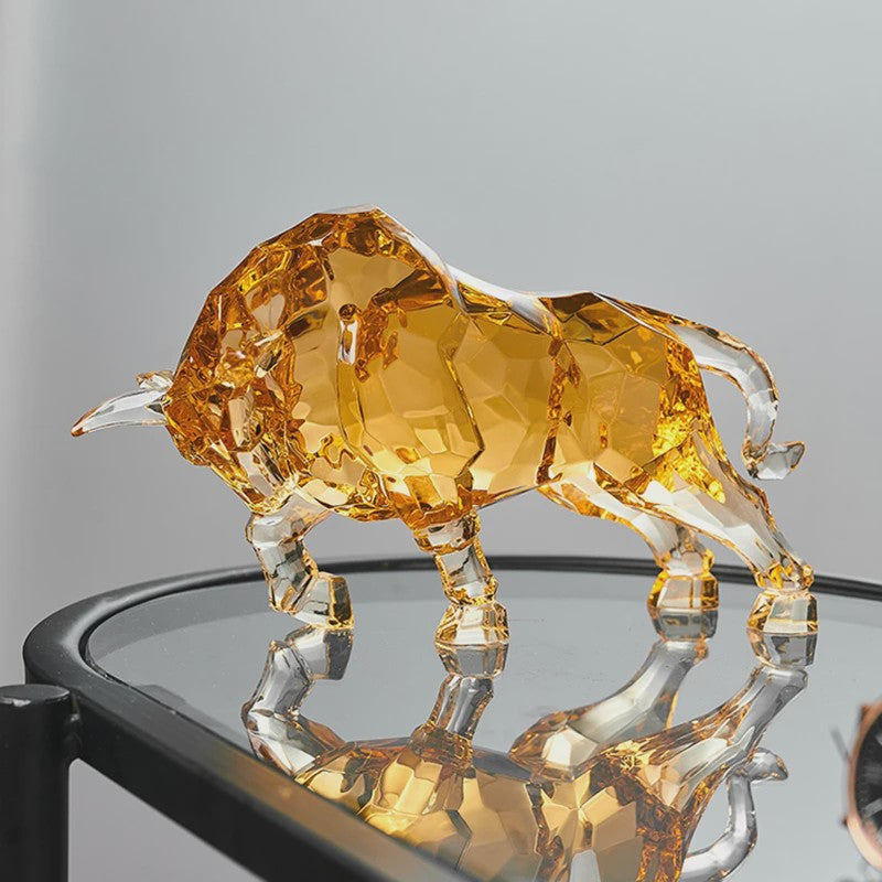 Kristallen Stier Beeldje - Luxe Acryl Ox Sculptuur voor Woonkamer & Kantoor Decoratie