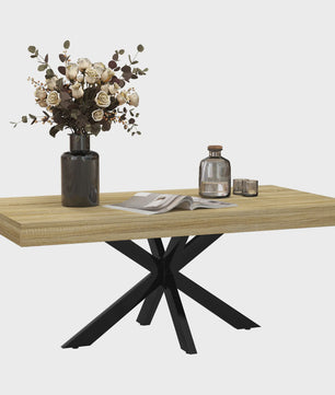 Industriële Rechthoekige Salontafel - Zwart Metaal & Houtlook - 110x60x45cm