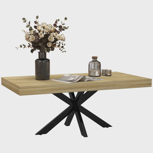 Industriële Rechthoekige Salontafel - Zwart Metaal & Houtlook - 110x60x45cm
