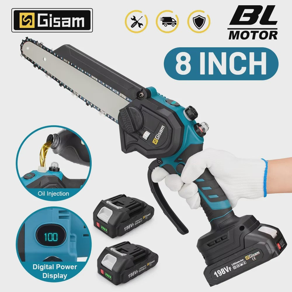 Gisam 8-Inch Snoerloze Kettingzaag - Krachtig, Borstelloos & Makita 18V Compatibel