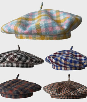 Stijlvolle Ruitjes Baret voor Dames - Retro Vliegende Schotel Hoed