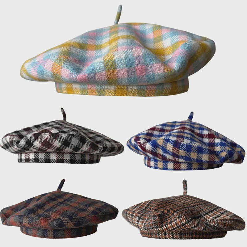 Stijlvolle Ruitjes Baret voor Dames - Retro Vliegende Schotel Hoed