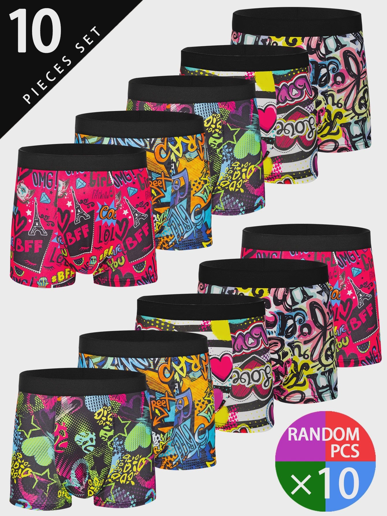 10-Pack Heren Boxershorts - Comfortabel, Zacht & Stijlvol Grafitti Print