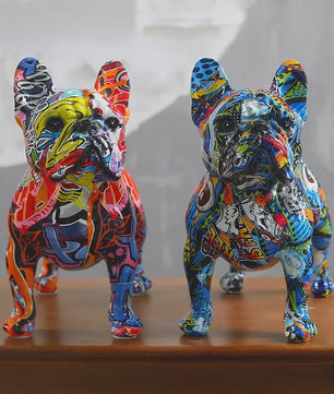 Kleurrijke Franse Bulldog Resin Beeld - Graffiti Decoratie & Huisornament