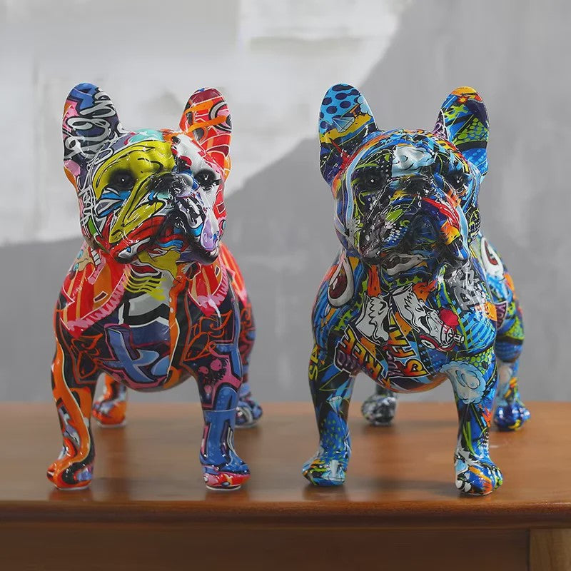 Kleurrijke Franse Bulldog Resin Beeld - Graffiti Decoratie & Huisornament