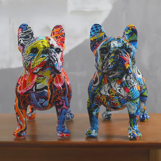 Kleurrijke Franse Bulldog Resin Beeld - Graffiti Decoratie & Huisornament