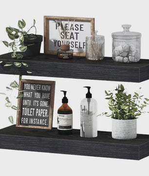 Zwarte Houten Zwevende Wandplanken - Set van 2 - Onzichtbaar Montagesysteem - Stijlvol & Praktisch