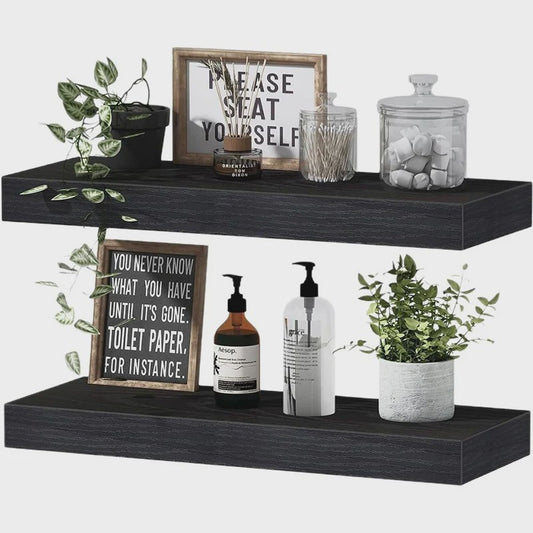 Zwarte Houten Zwevende Wandplanken - Set van 2 - Onzichtbaar Montagesysteem - Stijlvol & Praktisch