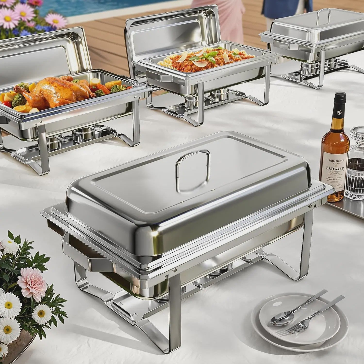 RVS Bain-Marie Set 8QT - Buffet Warmer voor Feesten, Catering & Bruiloften (2/4/6 Stuks)