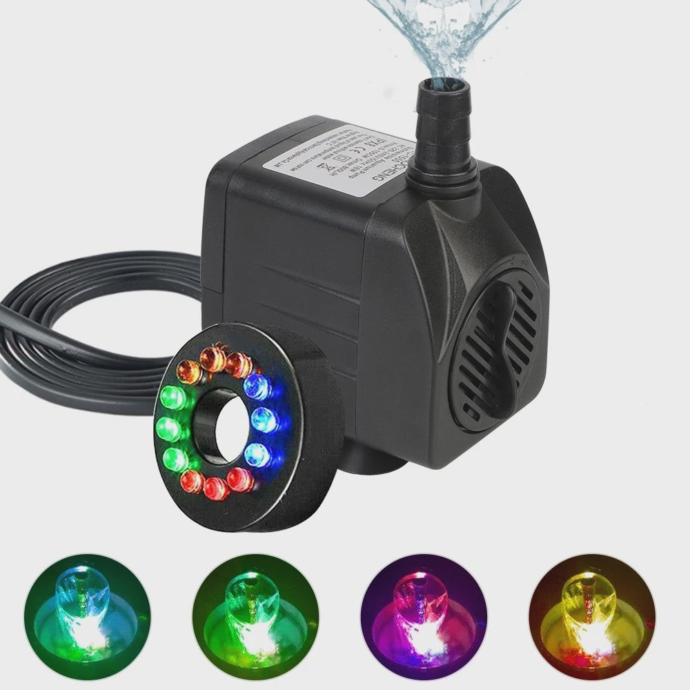 Waterdichte Dompelpomp Fontein met 12 LED Verlichting voor Aquarium, Vijver & Vogelbad - Stil & Krachtig