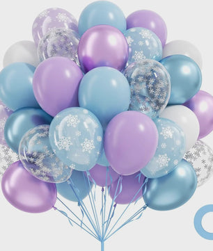 40x 12 inch Latex Ballonnen Set - Sneeuwvlok, Paars & Blauw - Feestdecoratie