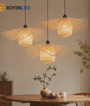 Japanse Wabi Sabi Bamboe Rotan Hanglamp 55cm - Natuurlijk Geweven Plafondlamp