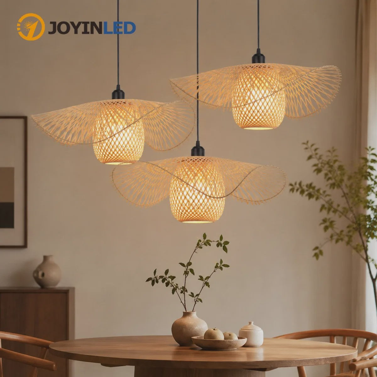 Japanse Wabi Sabi Bamboe Rotan Hanglamp 55cm - Natuurlijk Geweven Plafondlamp