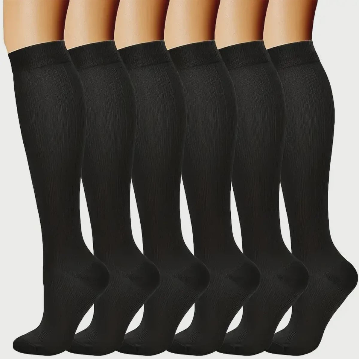 6 Paar Steunkousen - Zwart & Huidskleur - Comfort & Compressie voor Zorgverleners