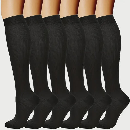 6 Paar Steunkousen - Zwart & Huidskleur - Comfort & Compressie voor Zorgverleners