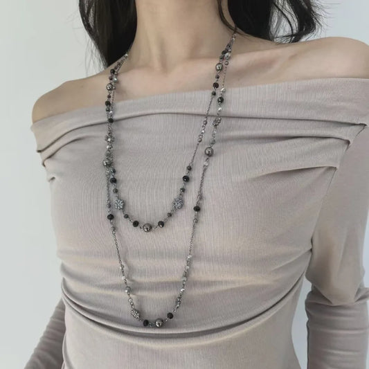 Dubbele Laags Ketting met Bloemen en Kralen - Bohemian Stijl