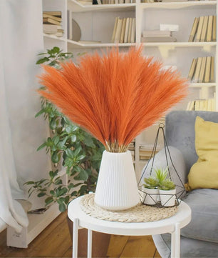 Set van 5, 10 of 20 Oranje Kunst Pampasgras Takken - 55cm Hoge Pluche Decoratie