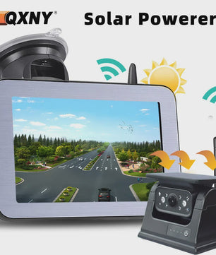 QXNY Wireless Solar Powered Energy Magnet Reverse Backup Camera with AHD 5"  Rear View Monitor for Camper Truck Trailer Rv