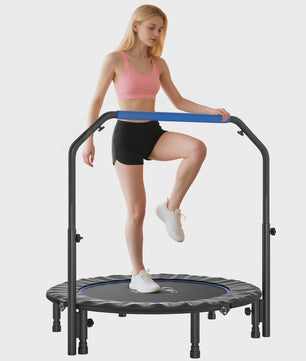 Fitness Trampoline voor Volwassenen - Ø114cm, Inklapbaar, Verstelbare Handgreep