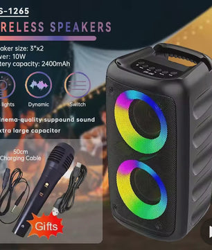 Draagbare Karaoke Bluetooth Speaker met Microfoon, FM Radio & LED Lichtshow