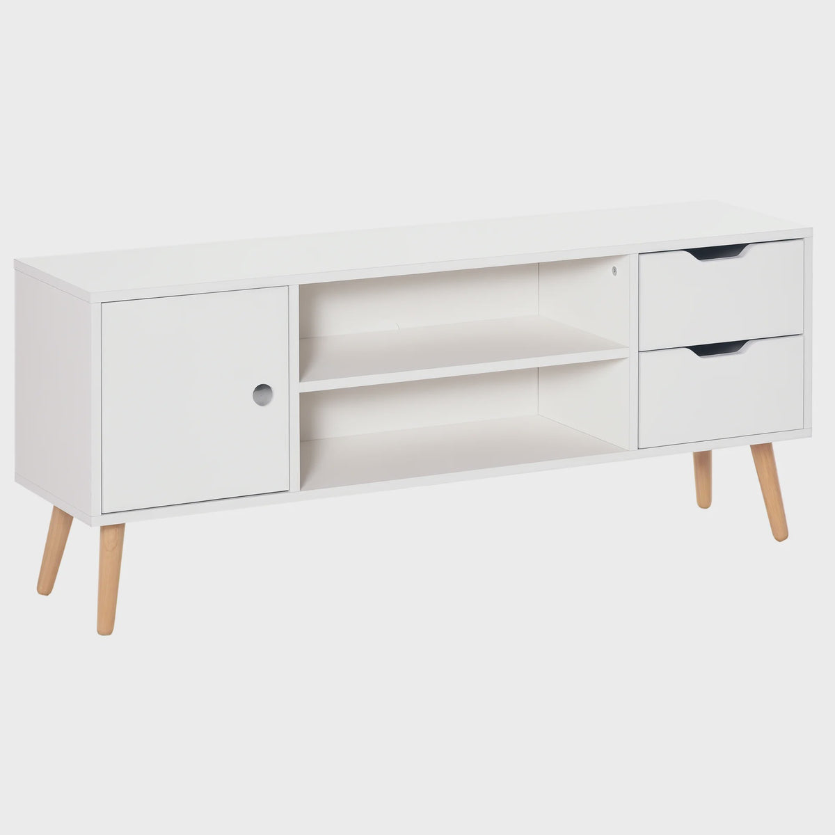 Scandinavisch TV-meubel met Opbergruimte, 2 Nissen en 2 Lades - Wit/Houtkleur