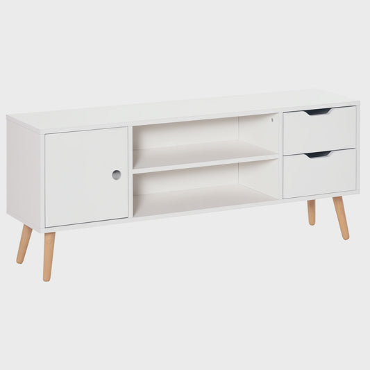 Scandinavisch TV-meubel met Opbergruimte, 2 Nissen en 2 Lades - Wit/Houtkleur