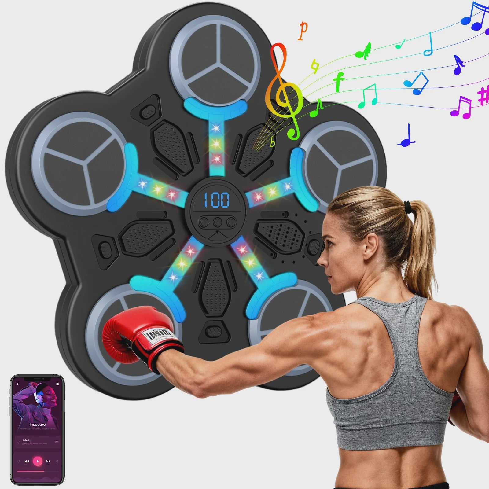 Interactieve Bluetooth Bokszak Muur Target met Muziek Sync & LED Teller - Home Gym Reactietrainer