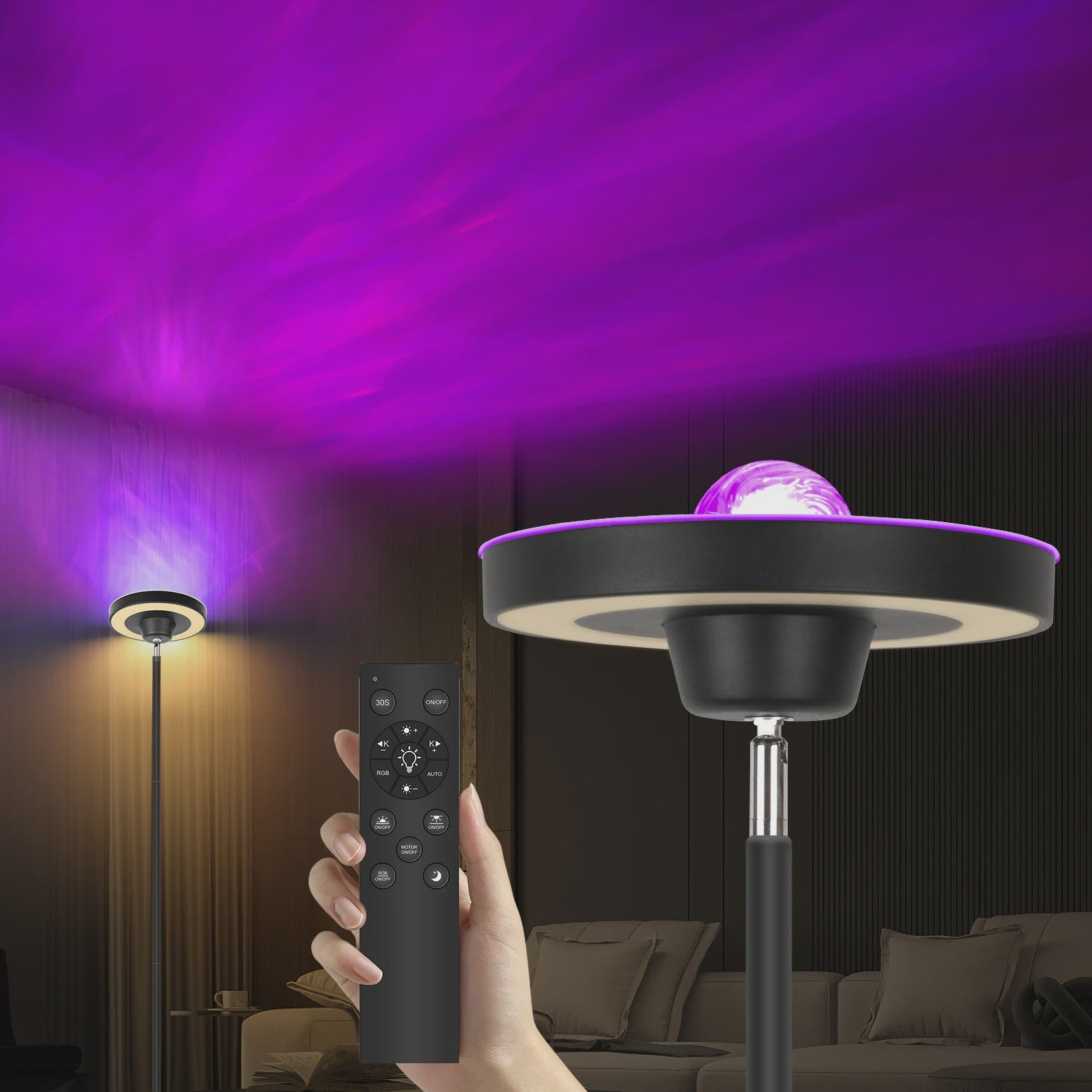 Moderne LED Vloerlamp met Watergolf Effect, RGB & CCT Sfeerverlichting en Leeslamp Functie