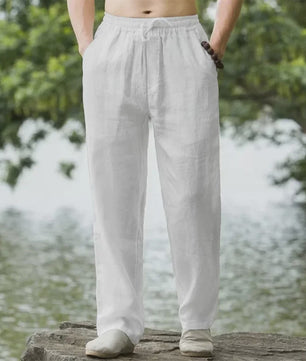 Heren Katoen Linnen Strandbroek - Comfortabele Casual Joggingbroek voor Lente/Zomer Vakantie