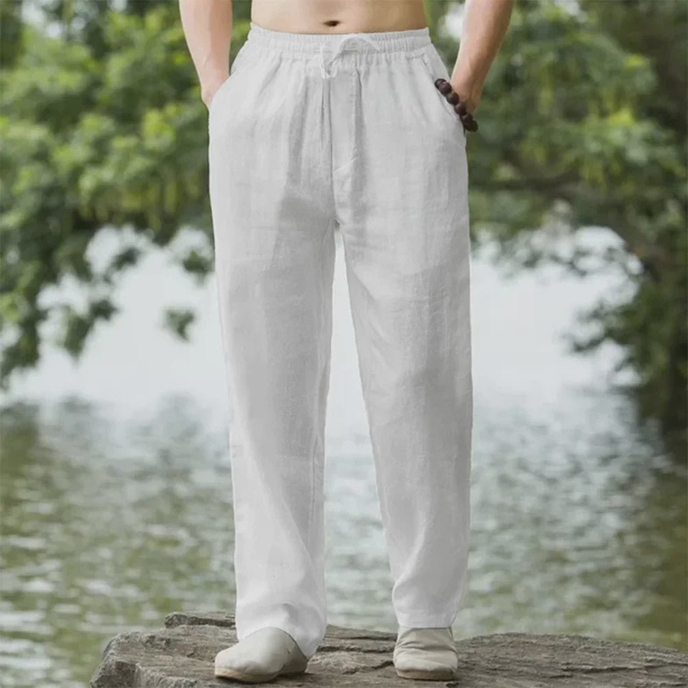 Heren Katoen Linnen Strandbroek - Comfortabele Casual Joggingbroek voor Lente/Zomer Vakantie