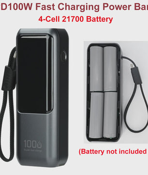 DIY Powerbank Kit: 100W PD Fast Charging Behuizing voor 4x 21700 Batterijen