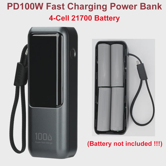 DIY Powerbank Kit: 100W PD Fast Charging Behuizing voor 4x 21700 Batterijen