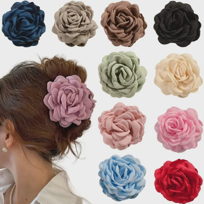 Bloem Haarclip Dames - Katoen Stof Rozen Klip - Medium Maat - Koreaanse Stijl Haarsieraad