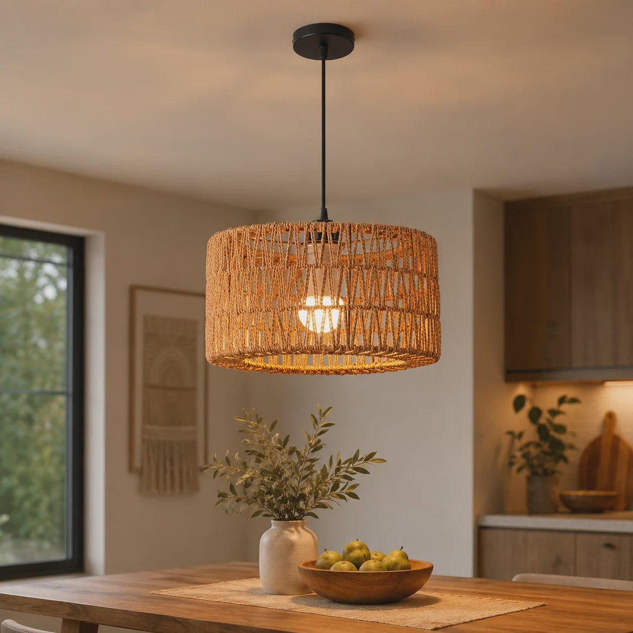 Hanglamp Rotan Mand - Rustiek Landelijk Design - Verstelbaar - 31cm Diameter