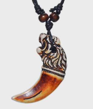 Stoere Leeuwentand Ketting Hanger - Retro Afrikaanse Tribal Stijl Amulet