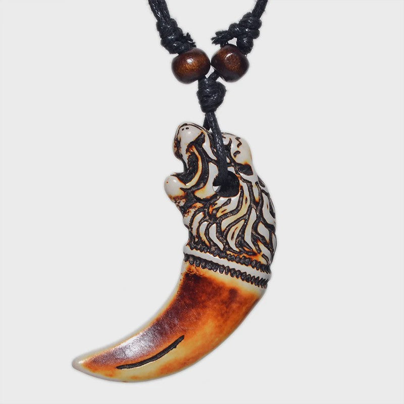 Stoere Leeuwentand Ketting Hanger - Retro Afrikaanse Tribal Stijl Amulet