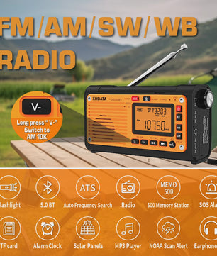 Noodweer Radio XHDATA D-608WB - Crank, NOAA Alert, Bluetooth & Powerbank