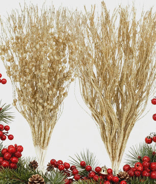 8x Glitter Bessen Takken - Kerstdecoratie & Feestaccessoires