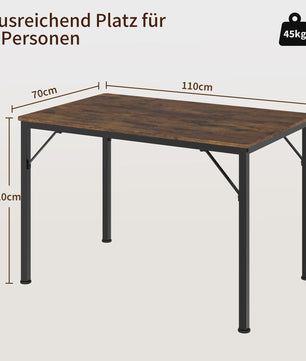Vintage Rechthoekige Eettafel 110x70 cm - Houtlook Blad & Metaal Frame - Stijlvol & Stabiel