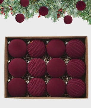 Set van 12 Luxe Fluweel Kerstballen - Fluwelen Kerstboom Decoratie