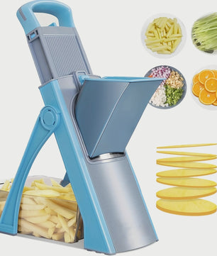 Veilige Groentesnijder met 4 standen - Verstelbare Keuken Chopper & Julienne Snijder (Lichtblauw)