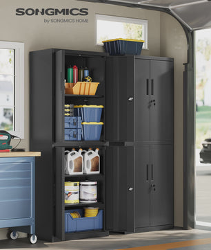 SONGMICS Metalen Archiefkast / Opbergkast - Zwart, 40x60x180 cm, 4 Deuren, 2 Slotjes
