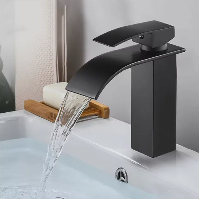 Moderne Waterval Kraan Zwart - RVS Wastafelkraan met Warm & Koud Water
