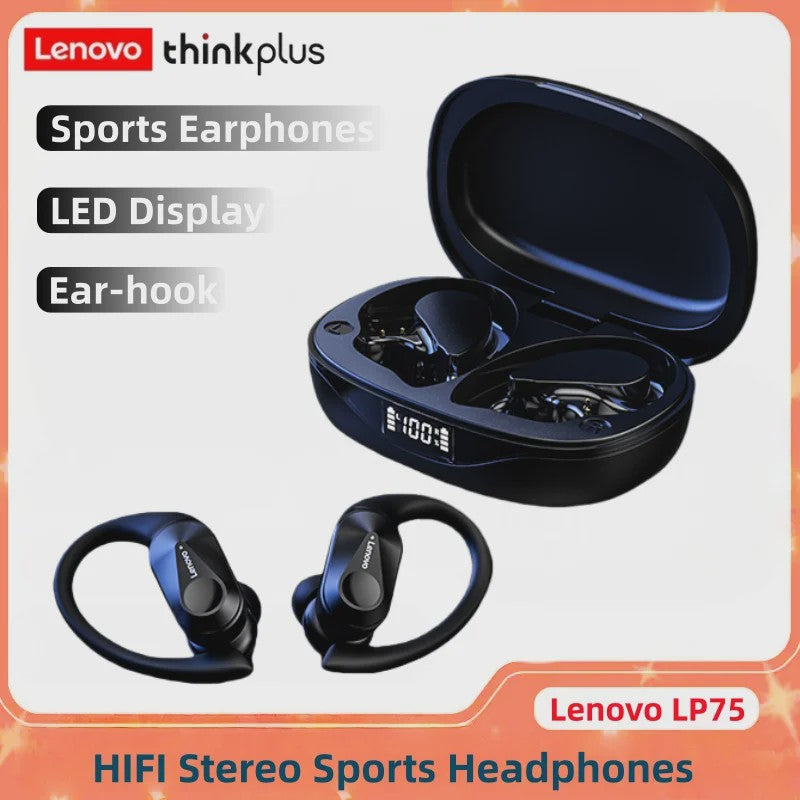 Lenovo LP75 Draadloze Oordopjes met Oorhaak - Sport, Bellen & Noise Cancelling