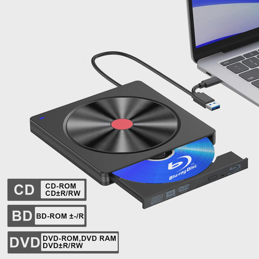 Externe Blu-ray Drive USB 3.0 & Type-C - Draagbare BD/DVD/CD Brander & Lezer voor Laptop & PC