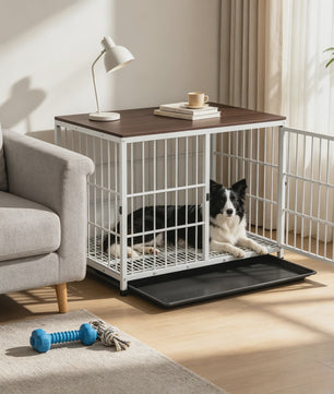 Stijlvolle Hondenbench Meubel - Houten Tafeltje met Metalen Frame en 3 Deuren