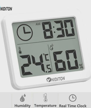 NIDITON Digitale Klok met Temperatuur & Vochtigheidssensor - Stijlvol voor Huis, Keuken & Kantoor